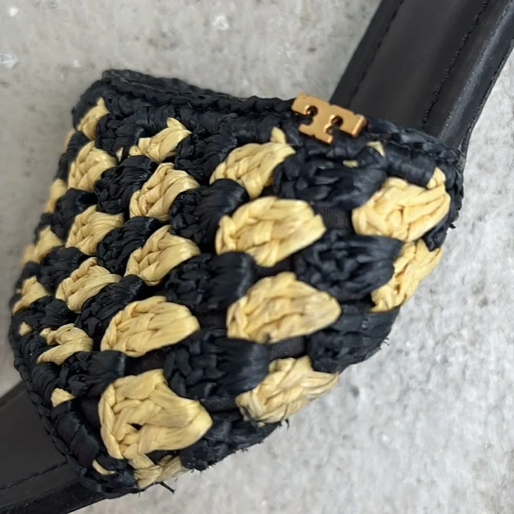 Tory Burch Straw kitten heel mules